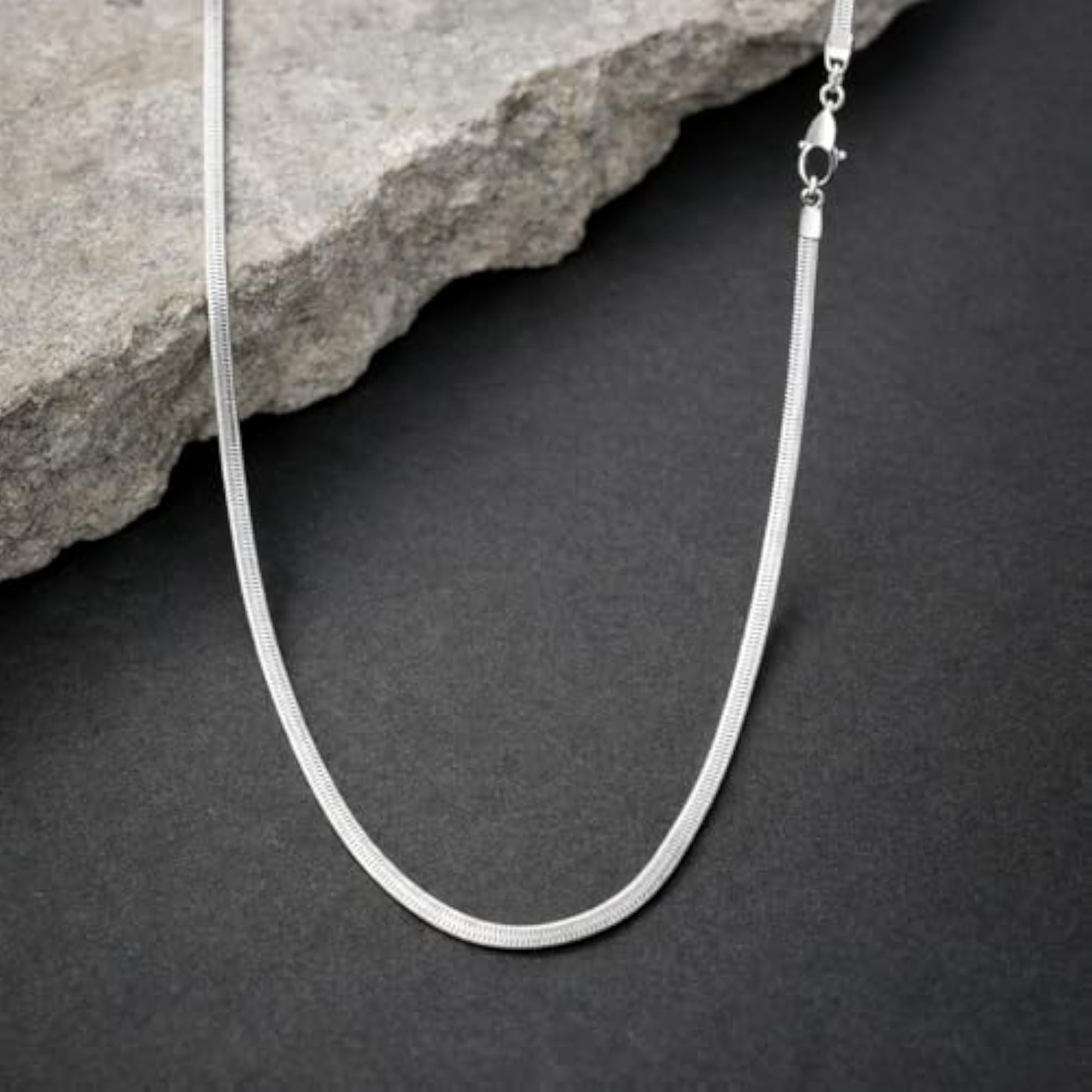 Unisex 925 Sterling Silver Smooth Flat Herringbone Chain Necklace